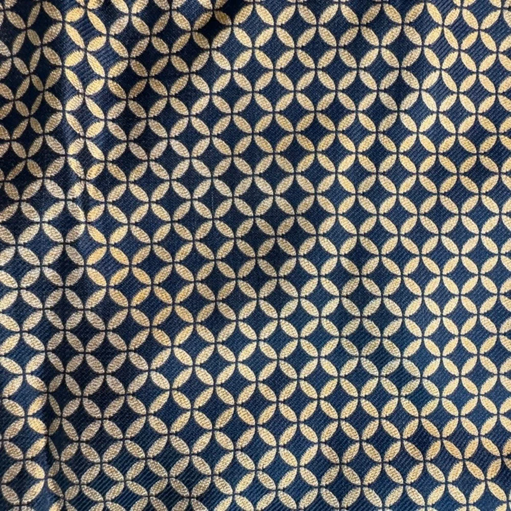 Navy Blue Silk Wool Reversible Scarf Geometric Pattern Gold Made in Italy Fringe